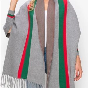 Poncho Gray Color with Red and Green Stripe